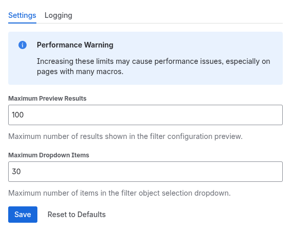 Admin settings panel
