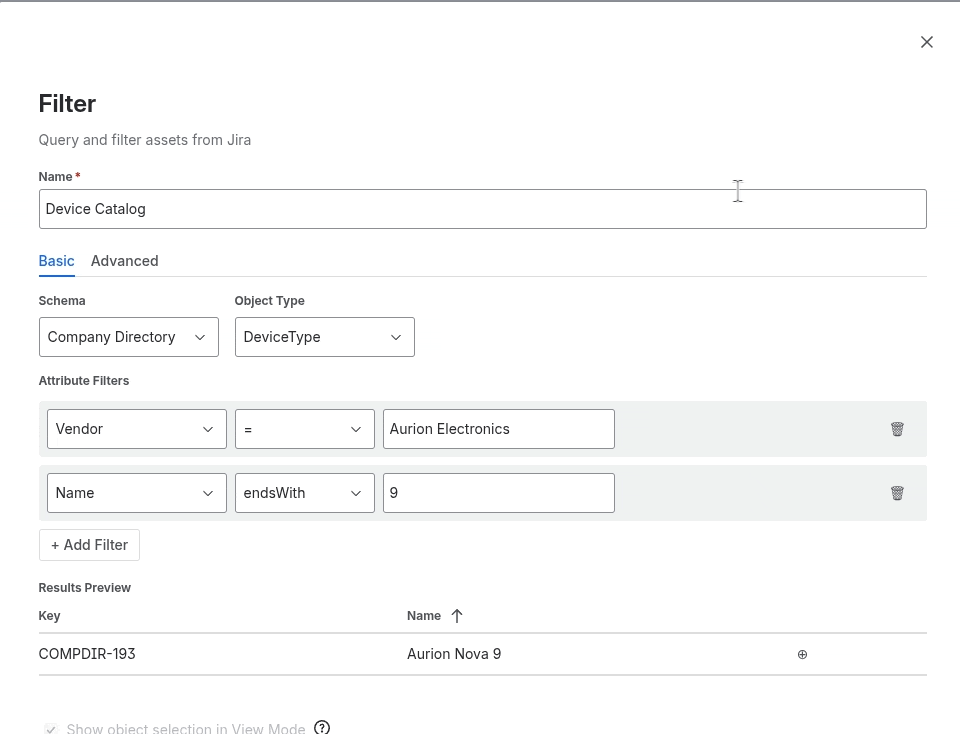 Advanced mode AQL editor